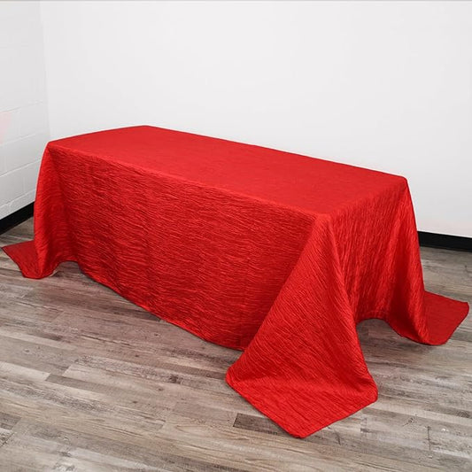 YOUR CHAIR COVERS - 90 x 132 inch Rectangular Crinkle Taffeta Tablecloth - Red, Rectangle Table Linens for 6 ft Rectangular Tables, Wedding Crushed Table Cloth