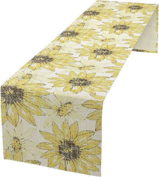 Chrysanthemum Vintage Floral Table Runner, Elegant Grunge Gray Sunflower Spring Summer Elegant Pattern Artichokes Flower Table Runner for Party Kitchen Dining Living Room Decor, 13x36 Inch