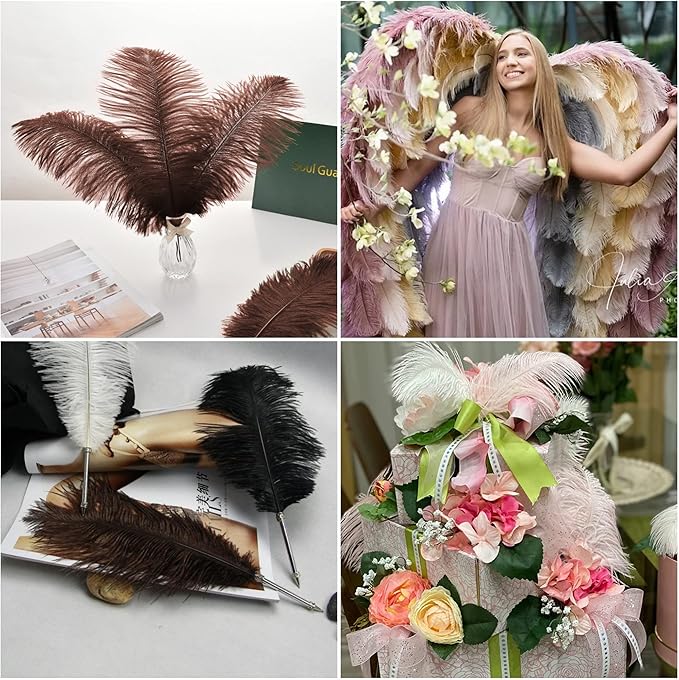 Ballinger Brown Big Ostrich Feathers - 24pcs 8-10inch Craft Feathers for Party Centerpieces, Flower Arrangement and Home Decor