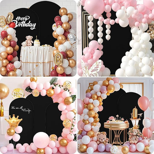 Wedding Arch Covers Arch Backdrop Cover Arch Stand Covers 7.2FT 6FT Set of 2 Arch Cover Spandex Fabric Stretchy Backdrop for Wedding Birthday Party Decoration Baby Shower (Black, Cover Only)