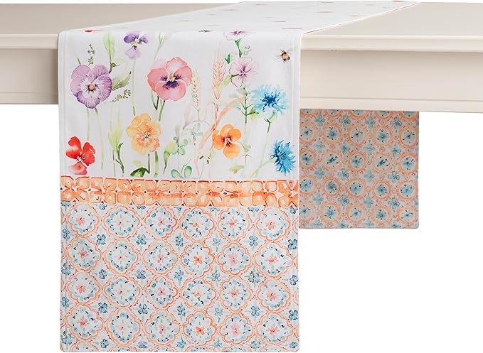 Maison d' Hermine Table Runner 100% Cotton Double Layer Table Runners 108 inches Long Decorative for Home Kitchen Dining Party Wedding Bridal Shower Spring Summer (Summer Whisper , 14.50" x 108")