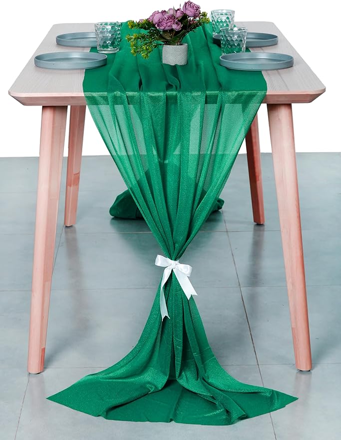 MDS Halloween Chiffon Table Runner - 20 Pack, 29 x 170 Inches, 14ft Each - Sheer Spooky Table Runners for Haunted House Parties, Trick-or-Treat Tables, Witchy Décor, Wedding & Events - Emerald Green