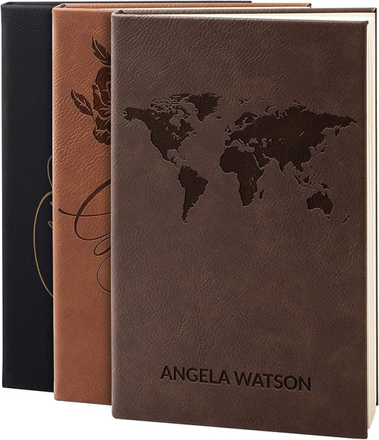 Personal Leather Journal Notebooks | 12 Design, 9 Color - Darkbrown | Journal for Women, Men - Custom Notebook to Write in - Diary for Girls, Women - Personalized Gift Idea for Girl, Boy, Mom and Dad