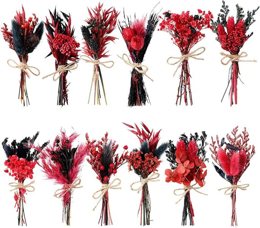 10/12/24/36 Pack Mini Dried Flowers for Vase Wedding Various Mini Bouquet Dried Small Wildflowers Natural Flowers Bulk for Crafts DIY Decor (12, Halloween Color3)