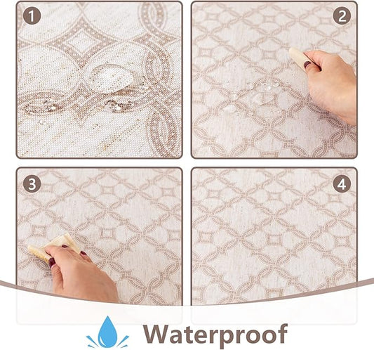 MYSKY HOME Checkered Rectangle Tablecloth 60x120 Inches - Linen Farmhouse Tablecloth Waterproof Decorative Fabric Table Cloth for 8 Feet Table, Kitchen Dining and Outdoor Use, Brown