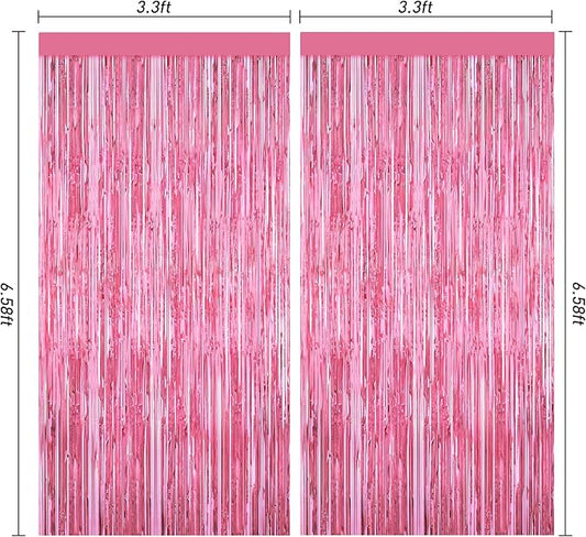 Pink Party Decorations, 2Pack Glitter Pink Backdrop, Metallic Tinsel Backdrop Fringe Curtains Backdrop Curtains, Photo Backdrop Party Supplies Wedding Engagement Christmas Birthday Party Decorations