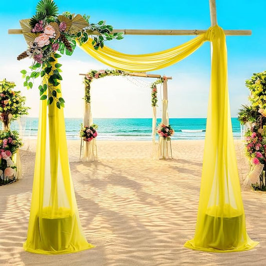 MDS Halloween Chiffon Draping Fabric - 2 Panel, 30" Wide x 30ft Long - Sheer Spooky Arbor & Canopy Drapery for Haunted House Backdrops, Party Ceilings, DIY Costumes & Themed Events - Yellow