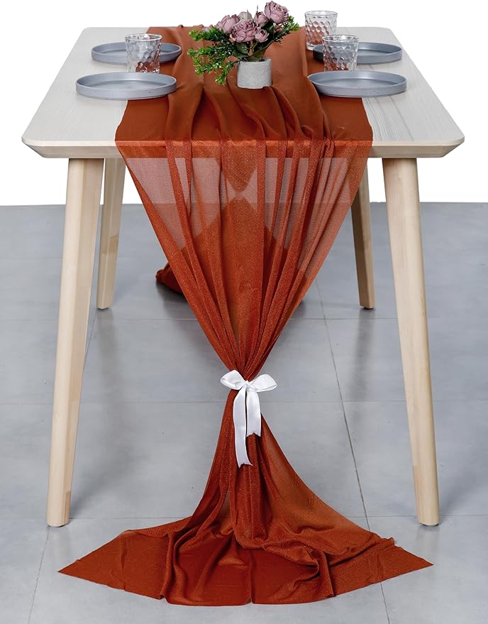 MDS Halloween Chiffon Table Runner - 15 Pack, 29 x 170 Inches, 14ft Each - Sheer Spooky Table Runners for Haunted House Parties, Trick-or-Treat Tables, Witchy Décor, Wedding & Events - Terracotta