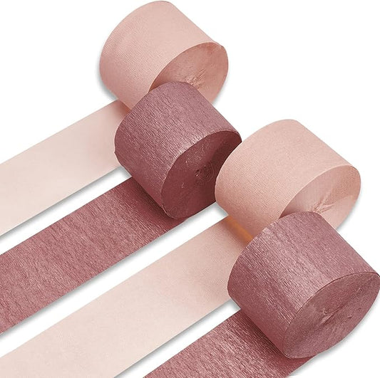 PartyWoo Crepe Paper Streamers 4 Rolls 328ft, Pack of Pink and Rose Gold Crepe Paper for Party Decorations, Wedding Decorations, Birthday Decorations, Baby Shower Decorations (1.8 Inch x 82 Ft/Roll)
