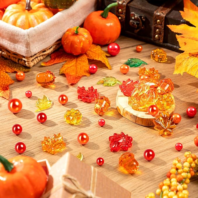 120Pcs Fall Vase Filler, Thanksgiving Faux Pearls for Vase Filler for Vases for Thanksgiving Halloween Fall Table Centerpieces