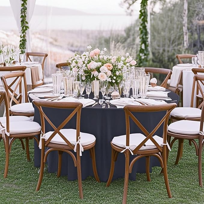 10 Pack Black Round Spandex Tablecloths for 60in Tables, 120Inch Stretchy Fitted 5FT Round Table Clothes,Wrinkle Free Table Cover with Skirt for Wedding Party Dining Banquet