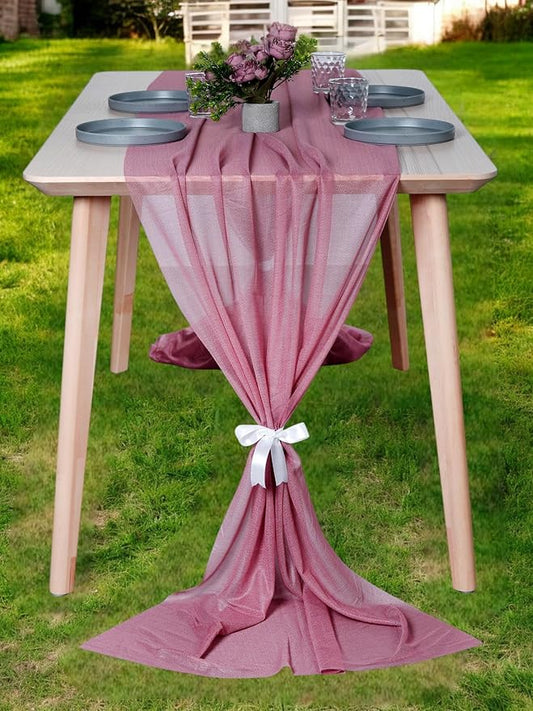 MDS 20 Pack 10ft Chiffon Table Runner 29 x 120 Inches Sheer Wedding Runner Romantic Rustic Table Runner for Wedding Decorations, Birthday Parties, Bridal Shower Party Arch Decor - mauva