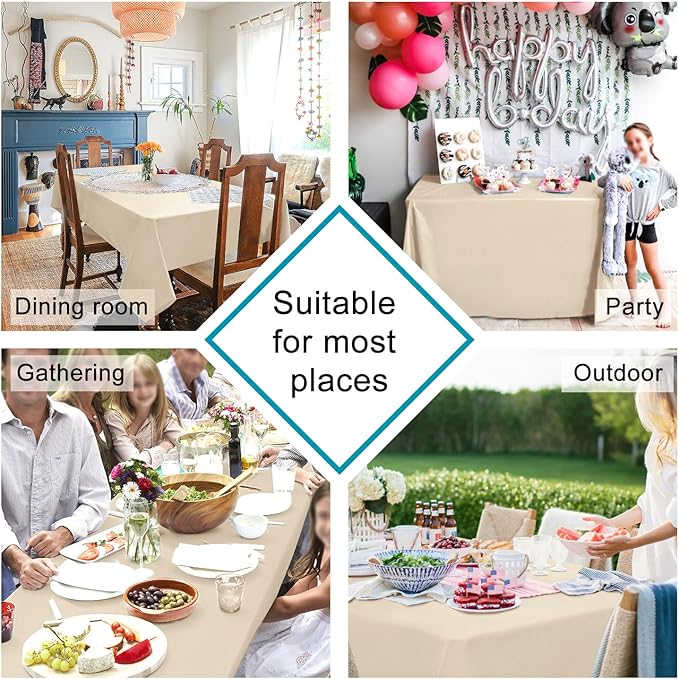Hiasan Rectangle Tablecloth - Waterproof and Spillproof Washable Fabric Table Cloth for Dining Room Kitchen and Outdoor Use, Beige, 60 x 84 Inch