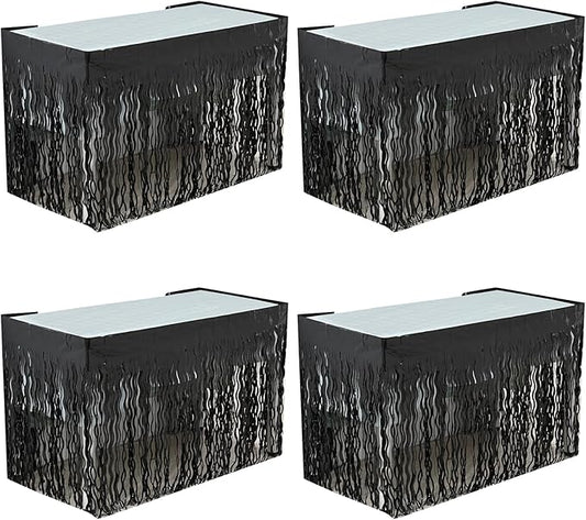 4P Wavy Metallic Tinsel Foil Fringe Table Skirts for Rectangle Tables Backdrop Garland Curtains for Parade Floats Wedding Birthday Parties Decoration Graduation 2025 Christmas (Black)