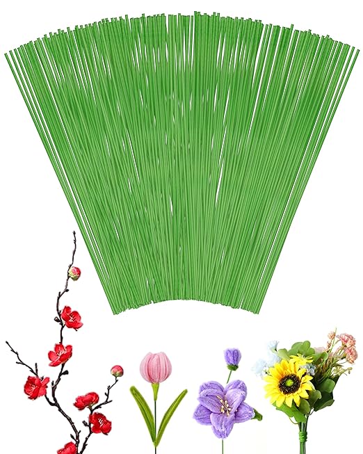 100 PCS FIVEIZERO 18 Gauge LightGreen Floral Wire Stems for Artificial Flower Making,Florist Wire,Flower Wires for Crafts,Alambre para Flores for Wreaths, Flower Arrangements and DIY Projects