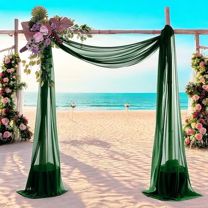 MDS Halloween Chiffon Draping Fabric - 2 Panel, 30" Wide x 100ft Long - Sheer Spooky Arbor & Canopy Drapery for Haunted House Backdrops, Party Ceilings, DIY Costumes & Themed Events - Hunter Green