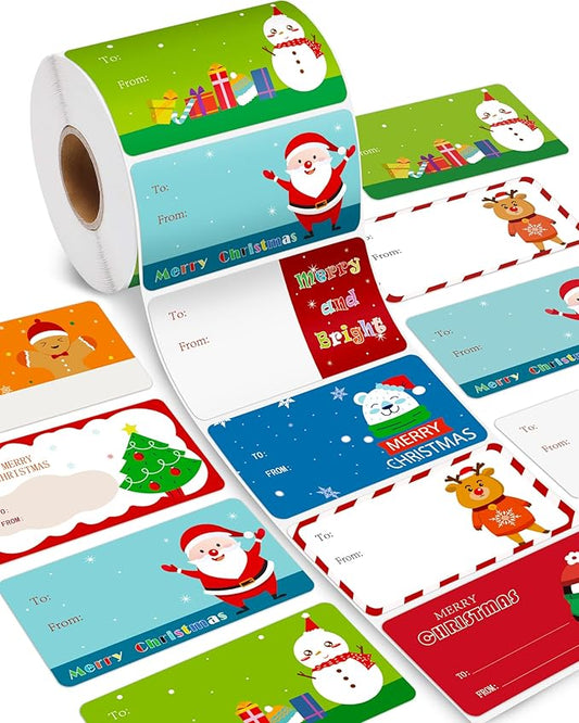 Greingways 500 Christmas Name Tags Stickers - Self Adhesive Labels for Gifts, Bags, Boxes, Wrapping Paper, Christmas Gift Tags Xmas Labels for Gifts Bags Boxes Xmas Holiday Wrapping Paper