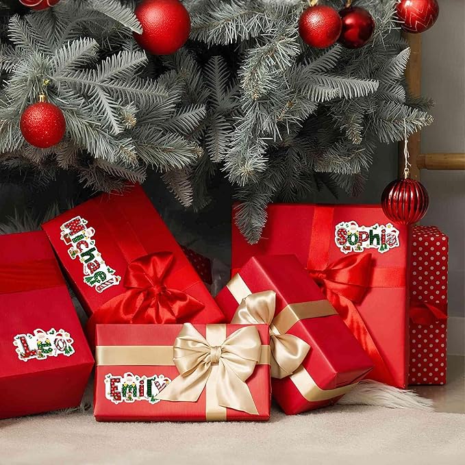 28Pcs Personalized Christmas Gift Tags - Gifts Wrap Envelope Seals Ideas Merry Christmas Labels - Fun Holiday Gift Stickers - Cute Xmas Sticker Label - Custom Name Xmas Gifts Wrapping Present Tag
