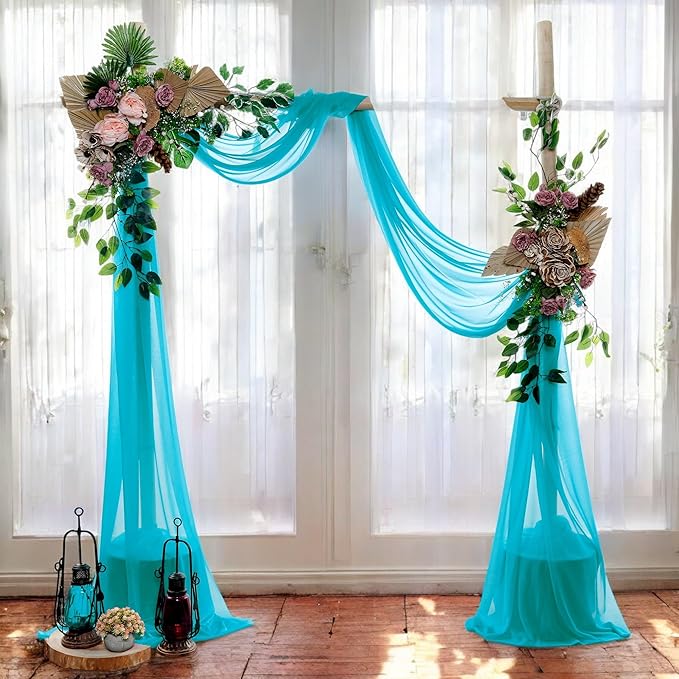 MDS Halloween Chiffon Draping Fabric - 1 Panel, 30" Wide x 20ft Long - Sheer Spooky Arbor & Canopy Drapery for Haunted House Backdrops, Party Ceilings, DIY Costumes & Themed Events - Peacock Blue