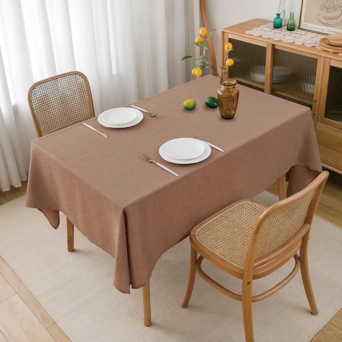 NLMUVW Linen Tablecloth Rectangle Tables 8FT, Water Resistant Textured Table Cloth Farmhouse Table Cover for Kitchen Dining Coffee, Mocha, 54 x 120 Inch