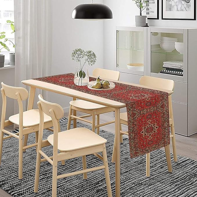 Vintage Boho Red Table Runner,Elegant Mid Century for Home Farmhouse Kitchen Table Dining Coffee Room Garden Party Wedding Decor 13x60in