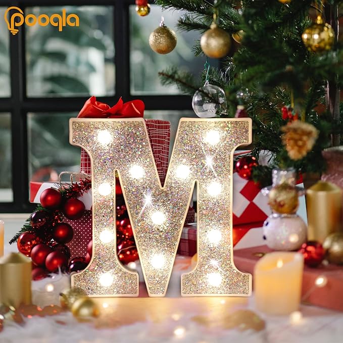 Pooqla Light Up Letters, LED Marquee Letters for Silver Birthday Decorations, Battery Powered Night Light Teenager Girl Room Decor, Gift for Girls Boys Wedding Bedroom Christmas Party Decor, Letter J