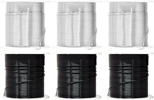 Mandala Crafts 22 Gauge Anodized Aluminum Craft Wire for Jewelry Making - 450 FT Colored Flexible Silver Black Wire - Bendable for Bonsai Armature Crafting Sculpting