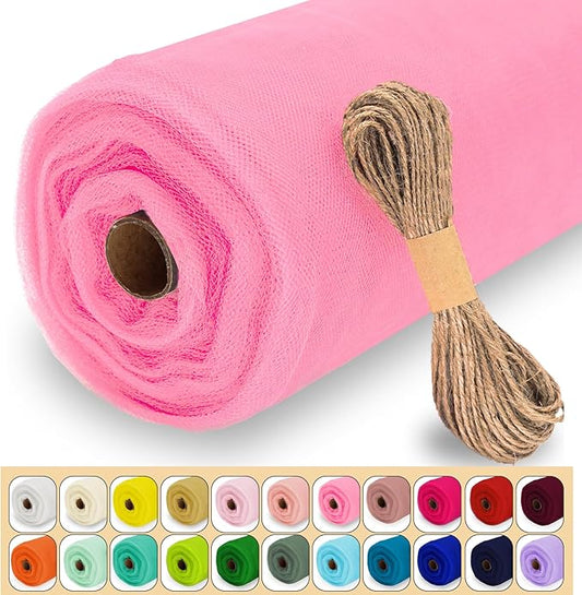Pink Tulle Fabric Roll, 54" x 40 Yards (120FT) Tulle for Wedding Valentine's Day Decoration DIY Tutu Party Backdrop Baby Shower Table Skirts Gift Wrapping