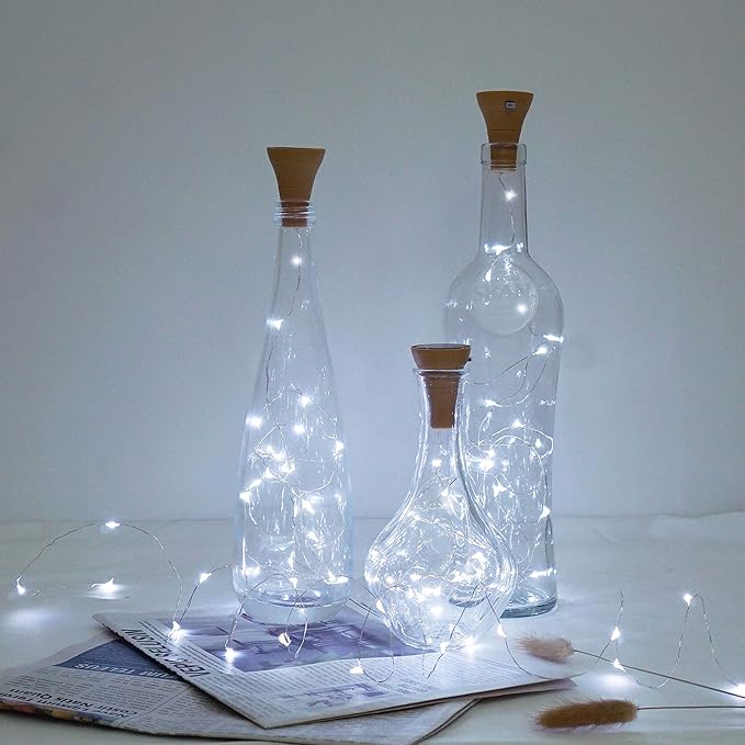 Upgraded 8 Pack Solar Wine Bottle Lights, 20LED Silver Wire Cork Lights Waterproof Fairy Lights for Liquor Bottles Crafts Party Wedding Halloween Christmas Decor(Cold White)