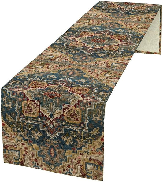 Boho Bohemia Style Table Runner, Country Rustic Farmhouse Vintahe Colorful Geometry Print Table Runner for Home Kitchen Dinner Party Holiday Decor, 13x60inch