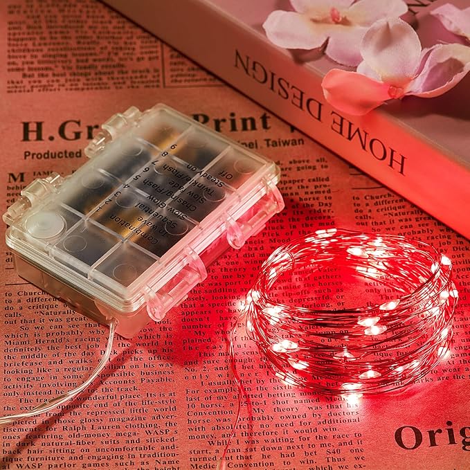 4 Pack 16.4 Ft. Battery Operated Outdoor String Lights with Remote & Timer, LED Red Fairy Lights, Waterproof Twinkle Lights for Bedroom, Dorm, Mason Jar, Wedding, Party, Christmas