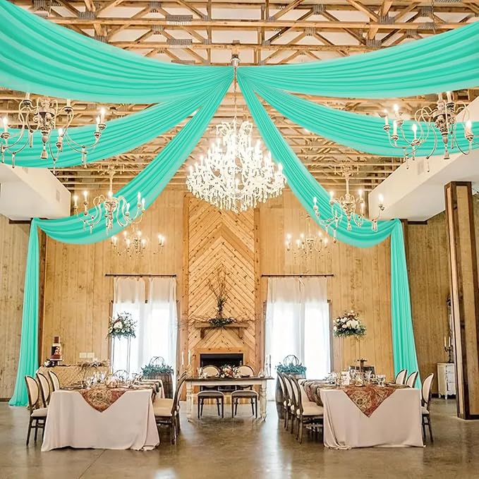 DUOBAO 5FTx20FT Mint Chiffon Ceiling Drapes | Elegant Wedding Backdrop | 6 Panels Sheer Curtains for Banquets, Graduations, and Proms