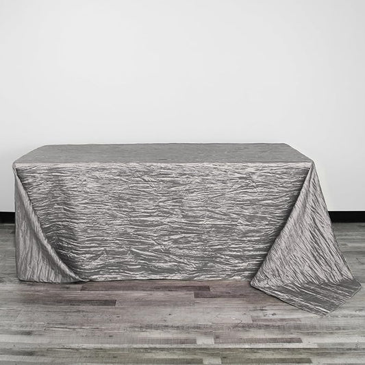 YOUR CHAIR COVERS - 90 x 156 inch Rectangular Crinkle Taffeta Tablecloth - Dark Silver/Platinum, Rectangle Table Linens for 8 ft Rectangular Tables, Wedding Crushed Table Cloth
