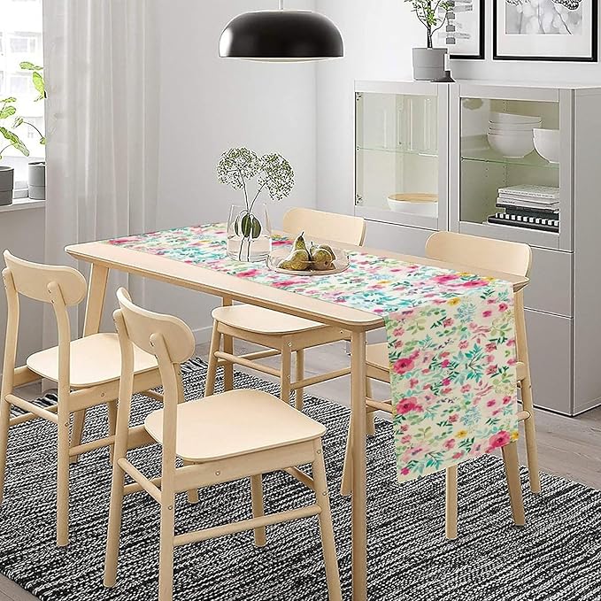 Watercolor Floral Table Runner, Colorful Botanical Spring Summer Nature Flower Aesthetic Table Runner for Kitchen Dinning Table Runner Decor Home Wedding Party Holiday, 13x120 Inch