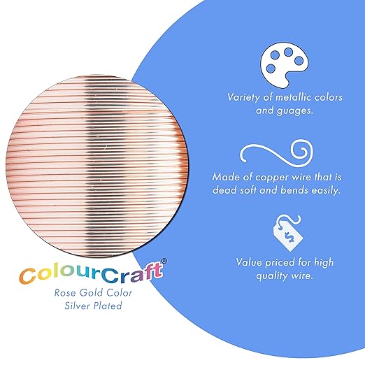 Beadalon ColourCraft Wire, 26 Gauge, Rose Gold Color Silver Plated, 34 yd Spool