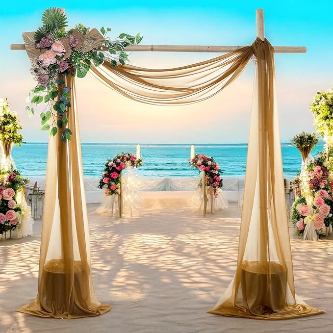 MDS Halloween Chiffon Draping Fabric - 2 Panel, 30" Wide x 40ft Long - Sheer Spooky Arbor & Canopy Drapery for Haunted House Backdrops, Party Ceilings, DIY Costumes & Themed Events - Mocha
