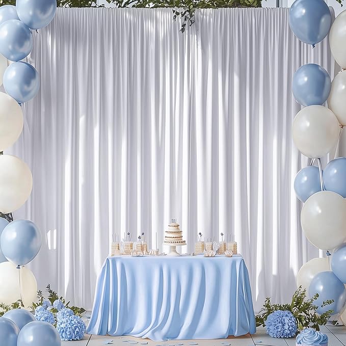 60ftx14FT Wrinkle Free White Backdrop Curtain, 12 Panels 14FT Height White Wedding Backdrop Drapes, Silky Polyester Back Drop Cloth for Birthday Photography Background Party Backdrop Draping
