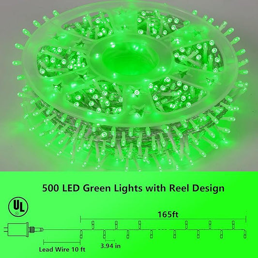 YEGUO 165ft 500 LED Halloween Lights Outdoor Waterproof, Green String Lights Indoor Plug in, 8 Modes Clear Wire for Halloween Holiday Home Tree Garden Patio Decor