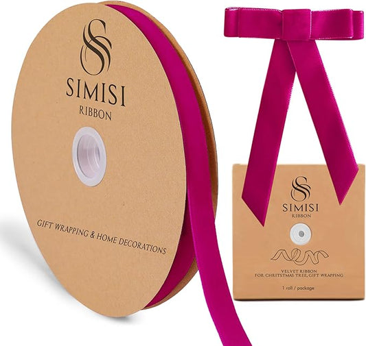 Hot Pink Velvet Ribbon 5/8'' 25 Yards for Christmas Tree, Gift Wrapping, Flower Bouquet, Wreath Decorations, Bow Making