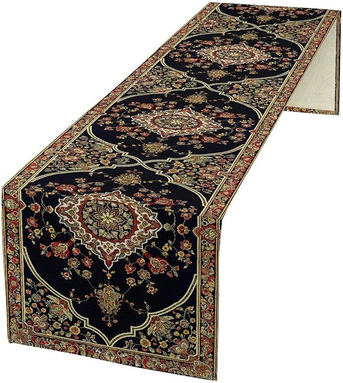 Vintage Boho Floral Table Runner, Rustic Country Farmhouse Black Bohemia Flower Pattern for Home Kitchen Table Decor Dining Cafe Room Wedding Party Decor 13x36in