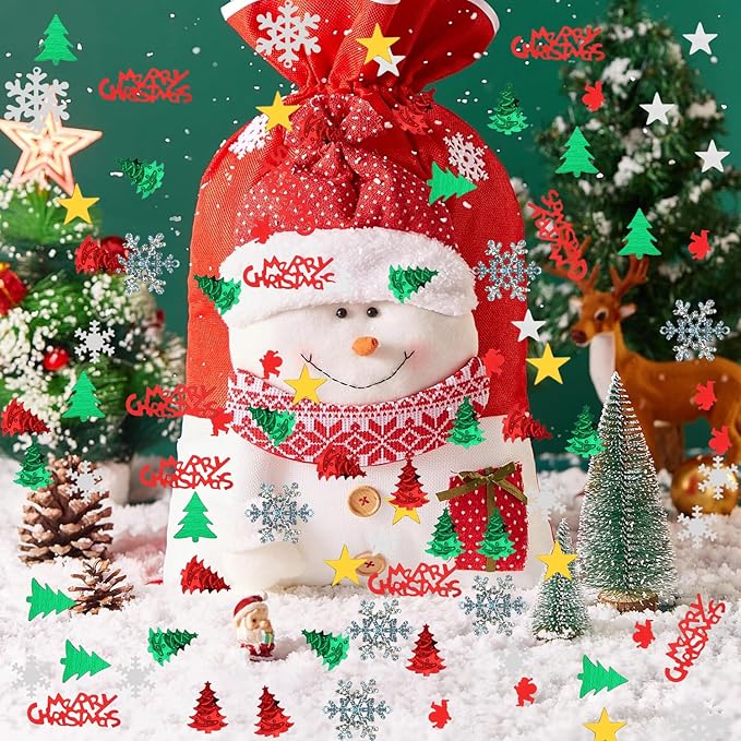 4800pcs Christmas Confetti,Xmas Table Confetti Snowflake Santa Claus Metallic Foil Sequins Glitter Table Scatters for Party Decoration