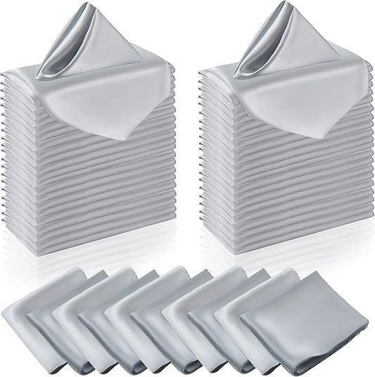 Manyshofu 50 Pieces Silver Satin Napkins - 12x12 Inches Cloth Napkins, Square Satin Fabric Napkin Set - Elegant & Smooth Table Napkins for Wedding Dinner Party Lunch Banquet Decoration