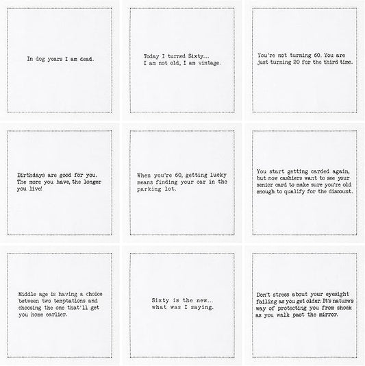 Five Star Napkins 60th Birthday Quotes White Cotton Cocktail Napkins, Beverage Napkins, Bar Napkins, Cloth Napkins, Party Napkins, Events, Holidays, Weddings, Birthdays, Disposable, 4.5" x 4.5"- (50x)