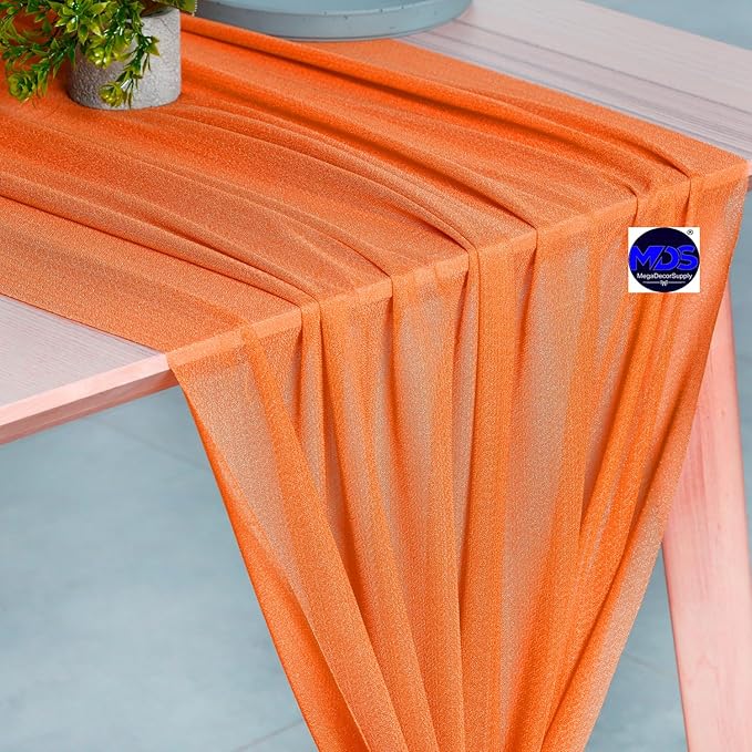 MDS Halloween Chiffon Table Runner - 25 Pack, 29 x 170 Inches, 14ft Each - Sheer Spooky Table Runners for Haunted House Parties, Trick-or-Treat Tables, Witchy Décor, Wedding & Events - Orange