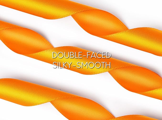 Orange Satin Ribbon 7/8 Inch x 50 Yards Double-Faced for Bows Crafts Gift Wrapping Christmas Flower Bouquet Fall Wedding