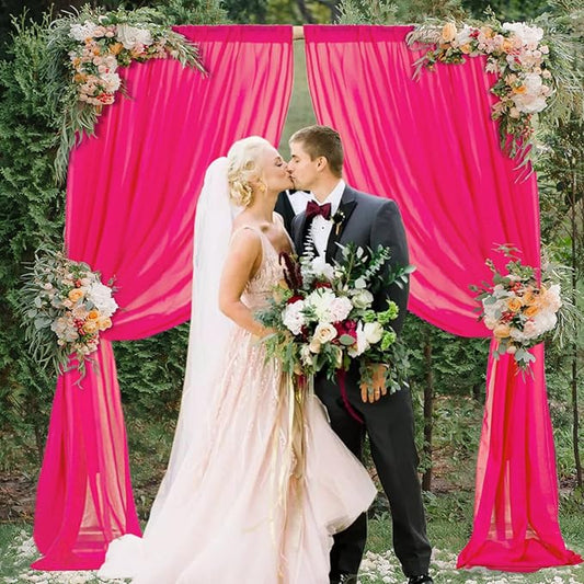 DUOBAO Hot Pink Chiffon Curtains 2 Panels 58 Inch (150cm Wide) by 120 Inches (300cm Long) Fuchsia Wedding Sheer Backdrop Drapes Beach Drape for Living Room Voile Window Curtain (5FTx10FT)