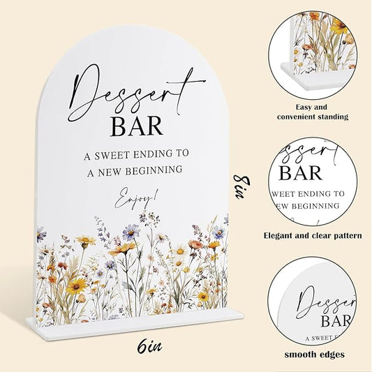 Wedding Signs for Ceremony and Reception, Boho Floral Acrylic Dessert Bar Sign, Wedding Signage with Stand, Bridal Shower Table Centerpieces, Supplies for Engagement Reception and Event Party, 25