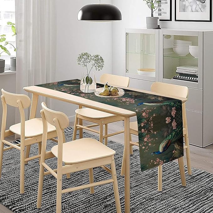 Peacock Table Runner,Vintage Aesthetic Peacock Birds Table Runner for Home Kitchen Dining Party Indoor Outdoor Decoration 13x120 Inch