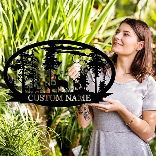 Personalized Deer Metal Cabin Sign | Custom Metal Sign | Personalized Camping Signs | Deer Hunter Gift | Custom Signs Outdoor Metal | Custom Family Name Sign | Cabin Decor | Porch Sign