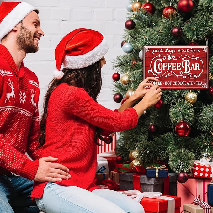 Vintage Christmas Coffee Bar Tin Sign - Kitchen Decor - Tea Bar Accessories - Hot Chocolate - Retro Tin Sign - Home Coffee Corner Decor - 12x16Inch